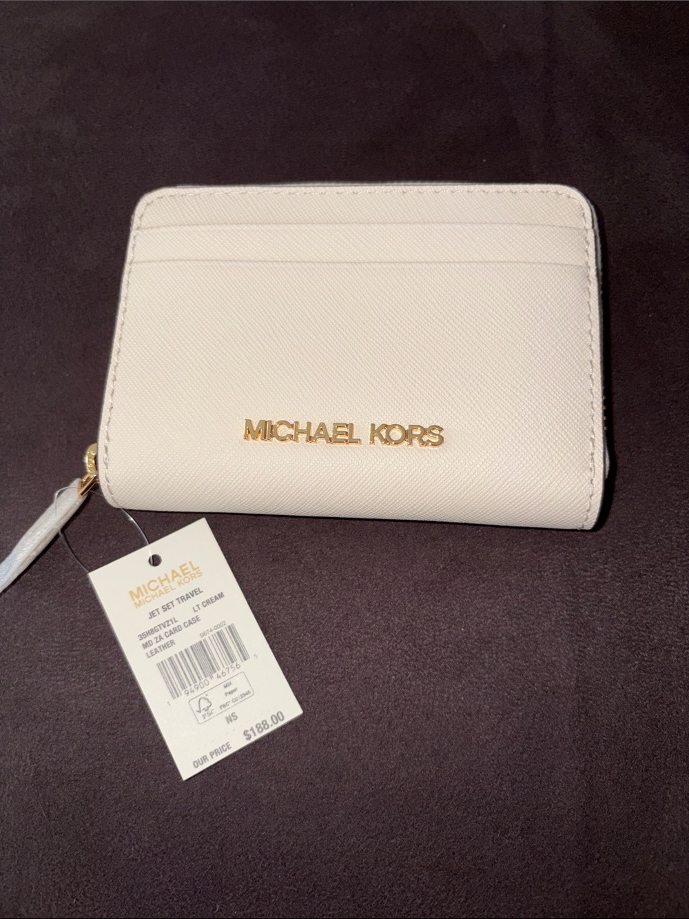 NWT- Michael Kors Light Cream Card Case Wallet with Zip Pocket